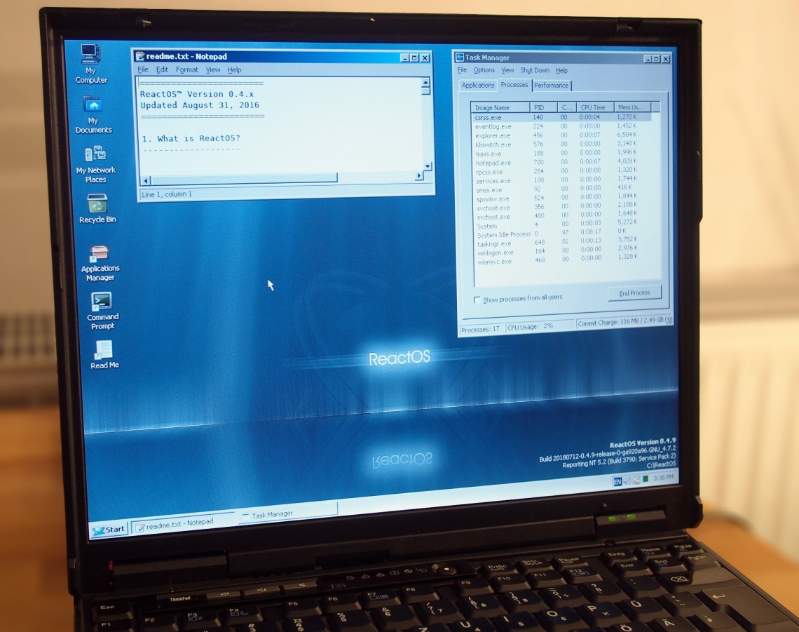 ReactOS on ThinkPad T23